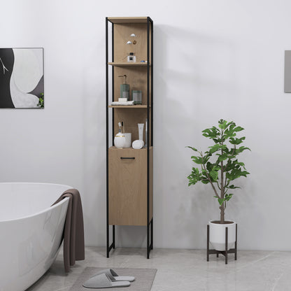 Tall Bathroom Cabinet with 3 Open Shelves Adjustable Shelf, Natural