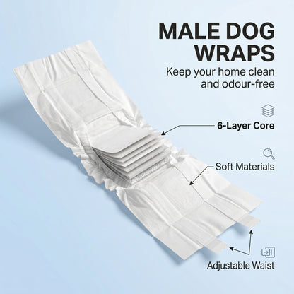 Disposable Dog Diapers Male, 48 Count Absorbent Dog Nappies, Puppy Sanitary Wraps Panties for Incontinence or Excitable Urination and Training, M, 45-64 cm