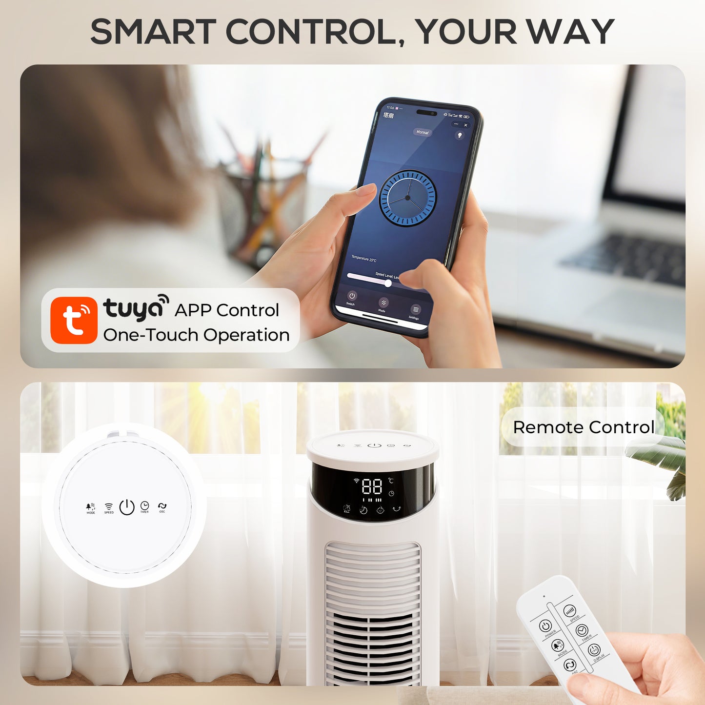 Tower Fan with WiFi Control 116 cm White