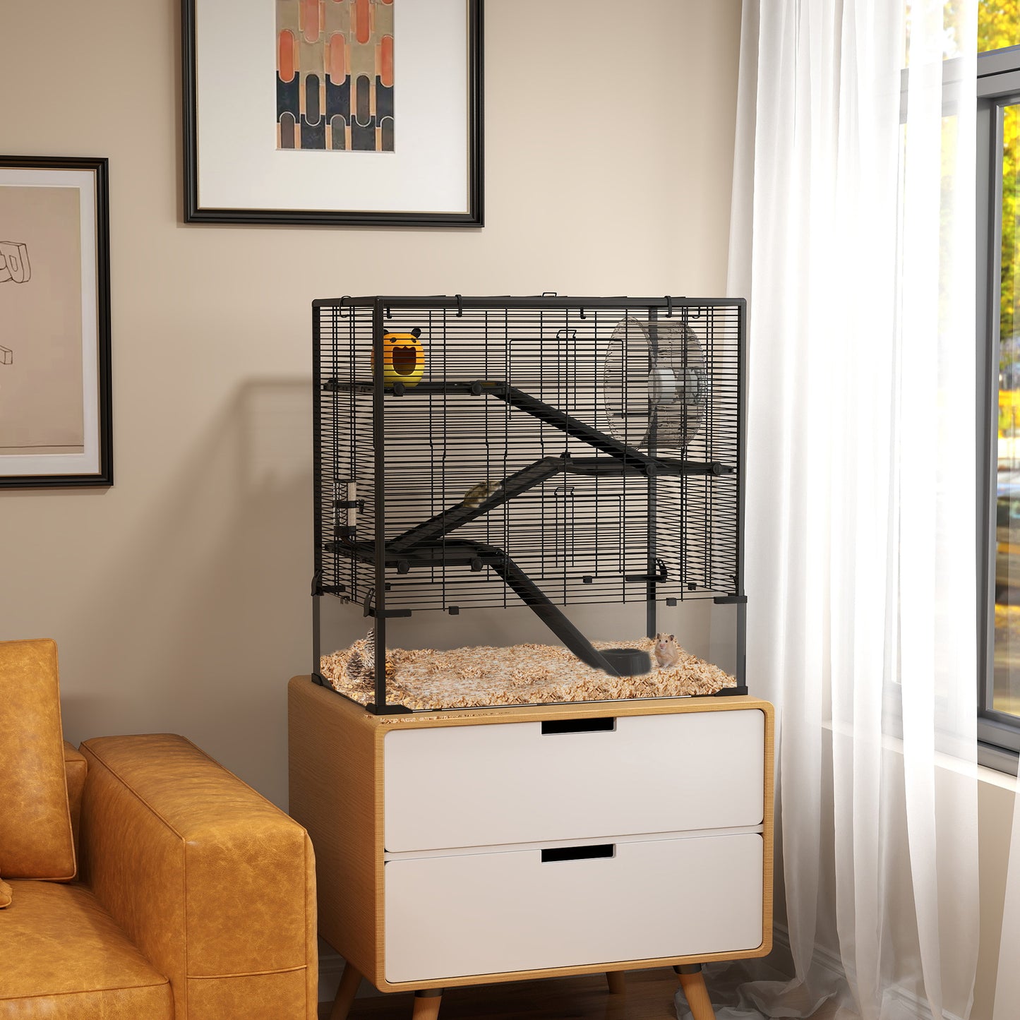 4-Tier Hamster Cage w/ Deep Tempered Glass Bottom, 78.5 x 48.5 x 80cm