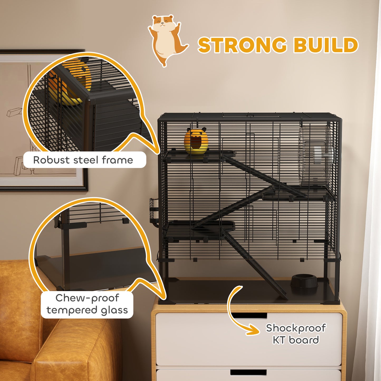 4-Tier Hamster Cage w/ Deep Tempered Glass Bottom, 78.5 x 48.5 x 80cm