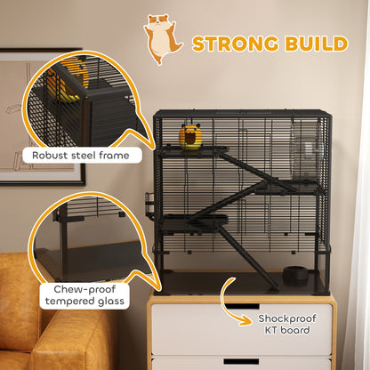 4-Tier Hamster Cage w/ Deep Tempered Glass Bottom, 78.5 x 48.5 x 80cm