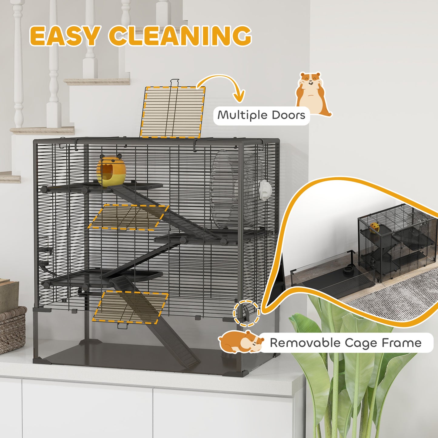 4-Tier Hamster Cage w/ Deep Tempered Glass Bottom, 78.5 x 48.5 x 80cm