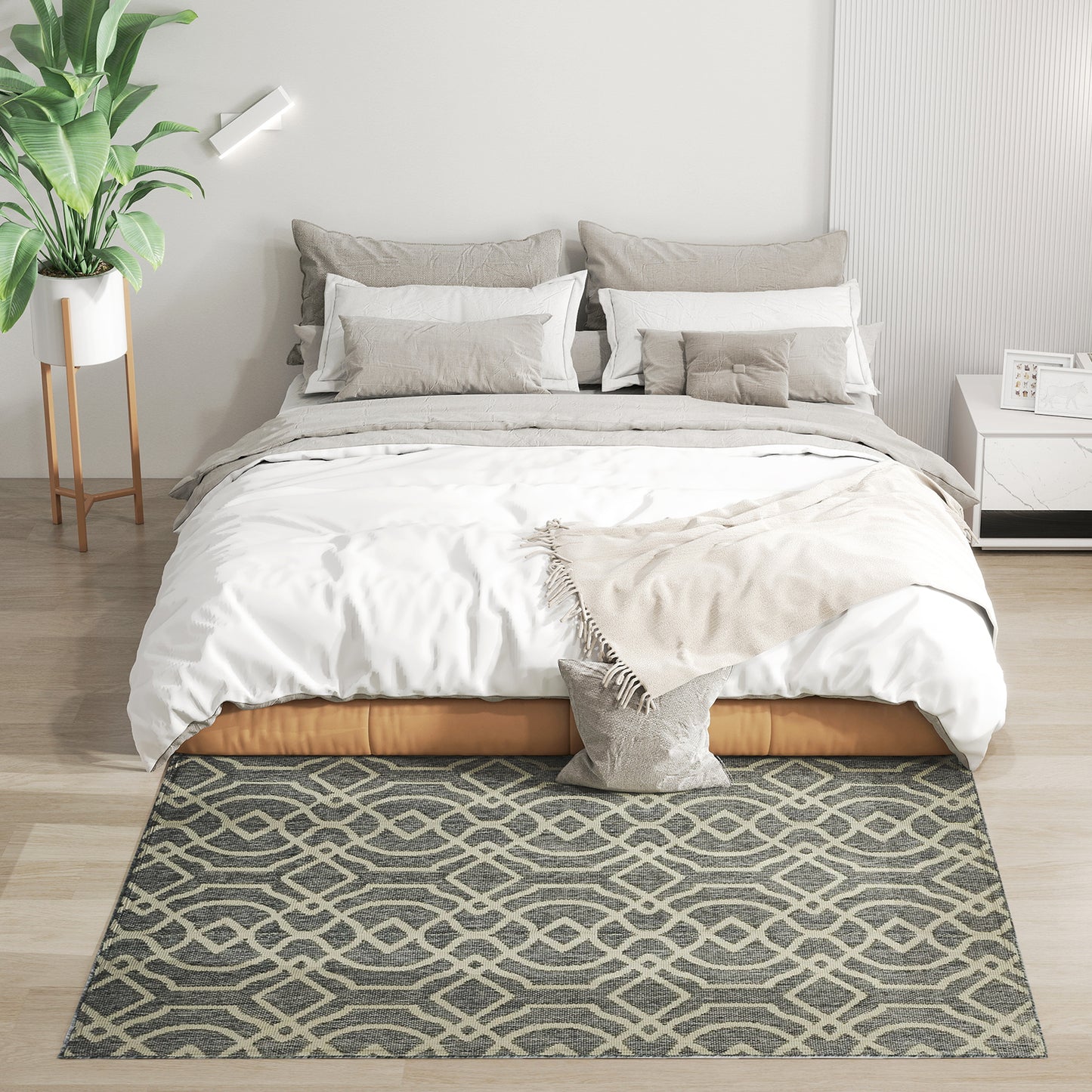 Easy-Cleaning Machine Washable Rug for Patio, Garden, Grey