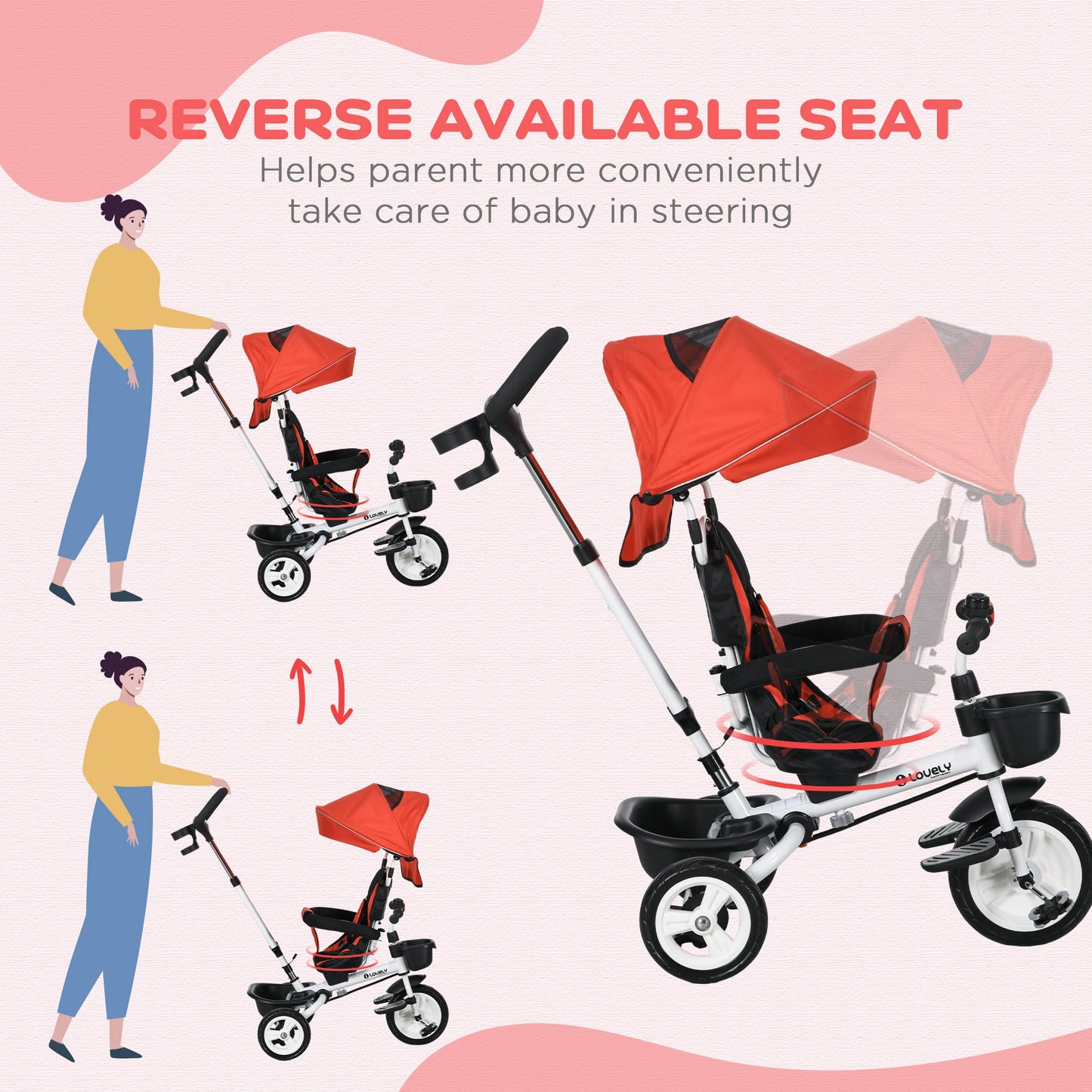 6 in 1 Trike for Toddler 1-5 Years with Parent Handle, Red