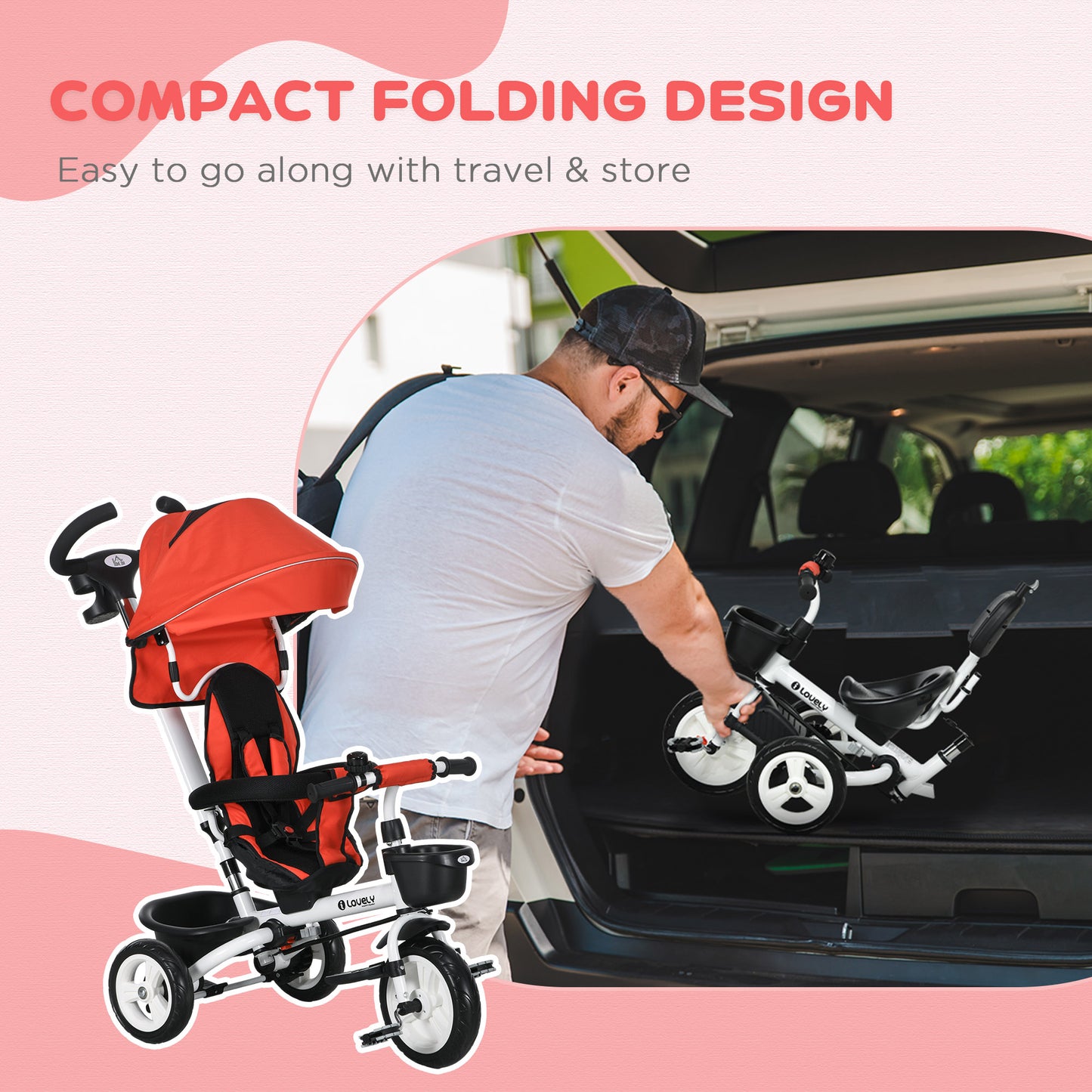 6 in 1 Trike for Toddler 1-5 Years with Parent Handle, Red