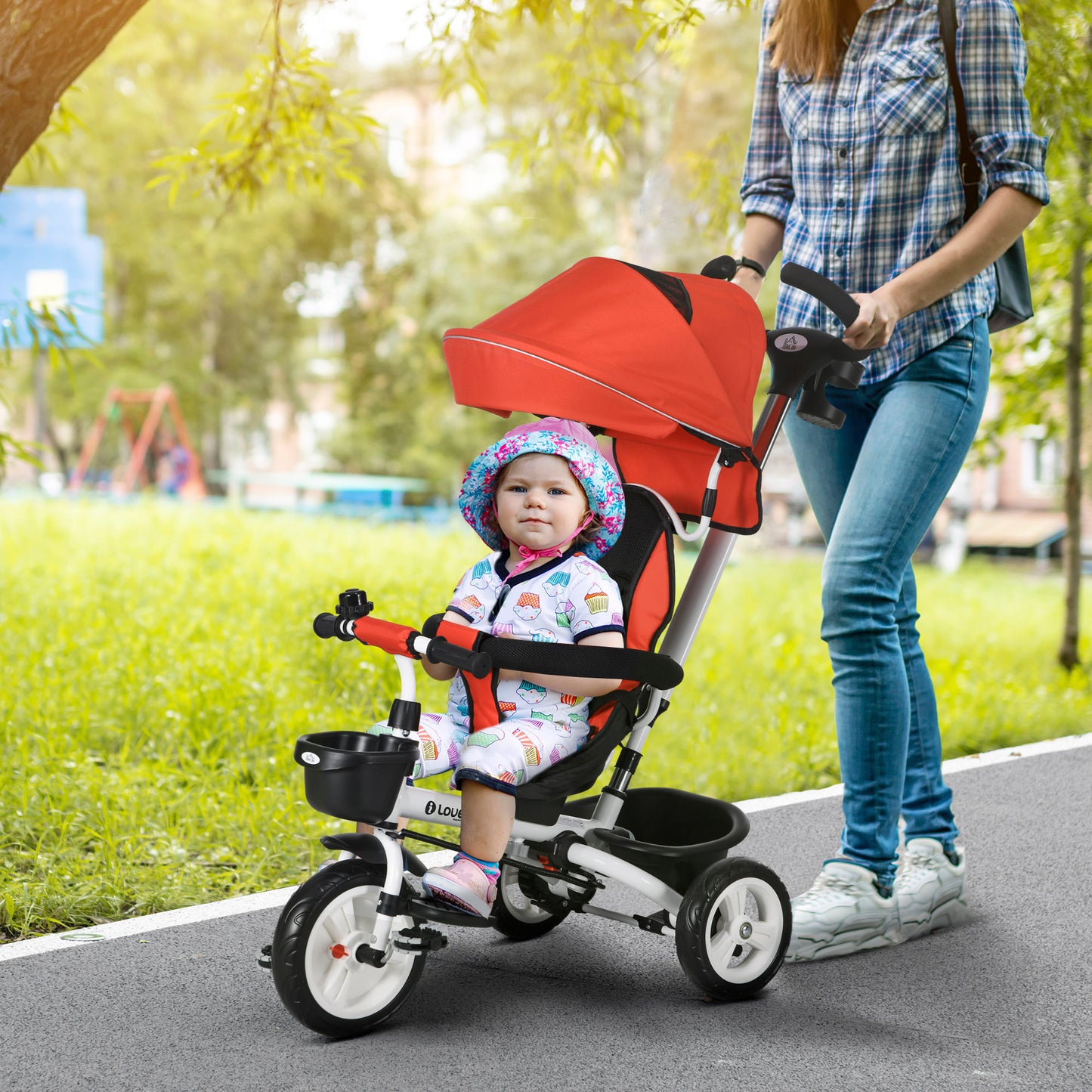 6 in 1 Trike for Toddler 1-5 Years with Parent Handle, Red