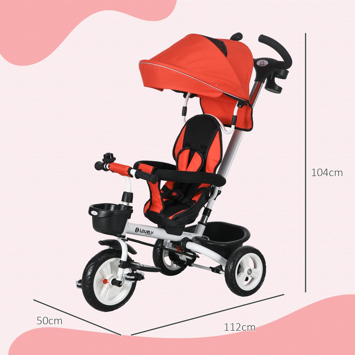 6 in 1 Trike for Toddler 1-5 Years with Parent Handle, Red