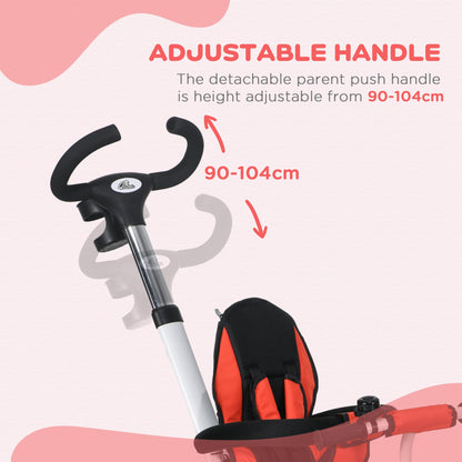 6 in 1 Trike for Toddler 1-5 Years with Parent Handle, Red