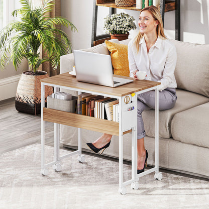 80 cm Foldable Computer Desk on Wheels for Small Spaces Natural