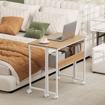 80 cm Foldable Computer Desk on Wheels for Small Spaces Natural