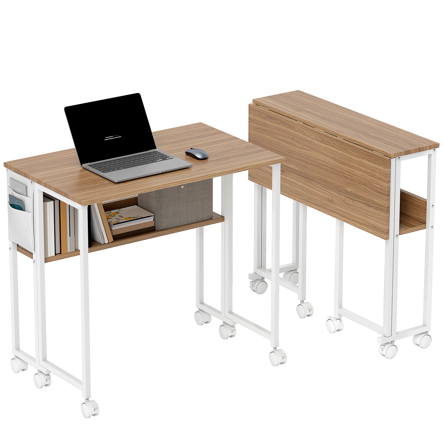 80 cm Foldable Computer Desk on Wheels for Small Spaces Natural