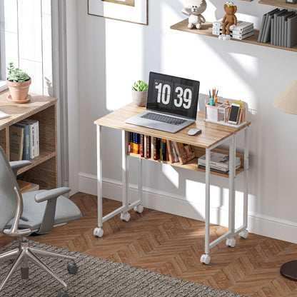 80 cm Foldable Computer Desk on Wheels for Small Spaces Natural