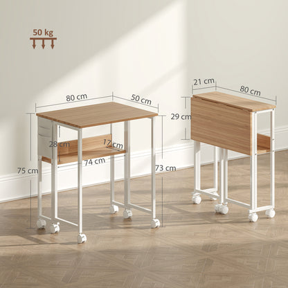 80 cm Foldable Computer Desk on Wheels for Small Spaces Natural