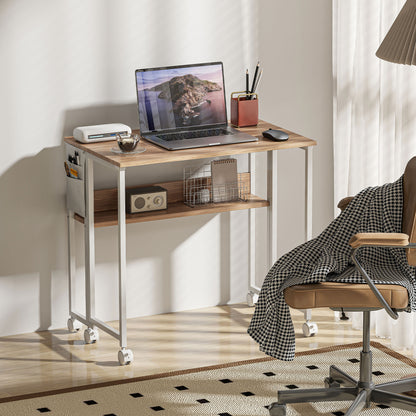 80 cm Foldable Computer Desk on Wheels for Small Spaces Natural