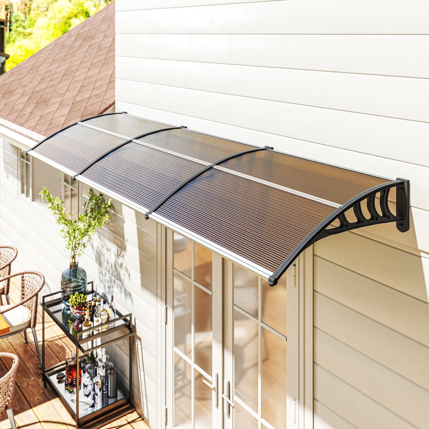 Door Canopy Outdoor Awning Rain Shelter for Window Porch, Brown