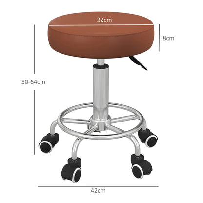 Round PU leather Salon Beautician Stool Adjustable Height, Brown