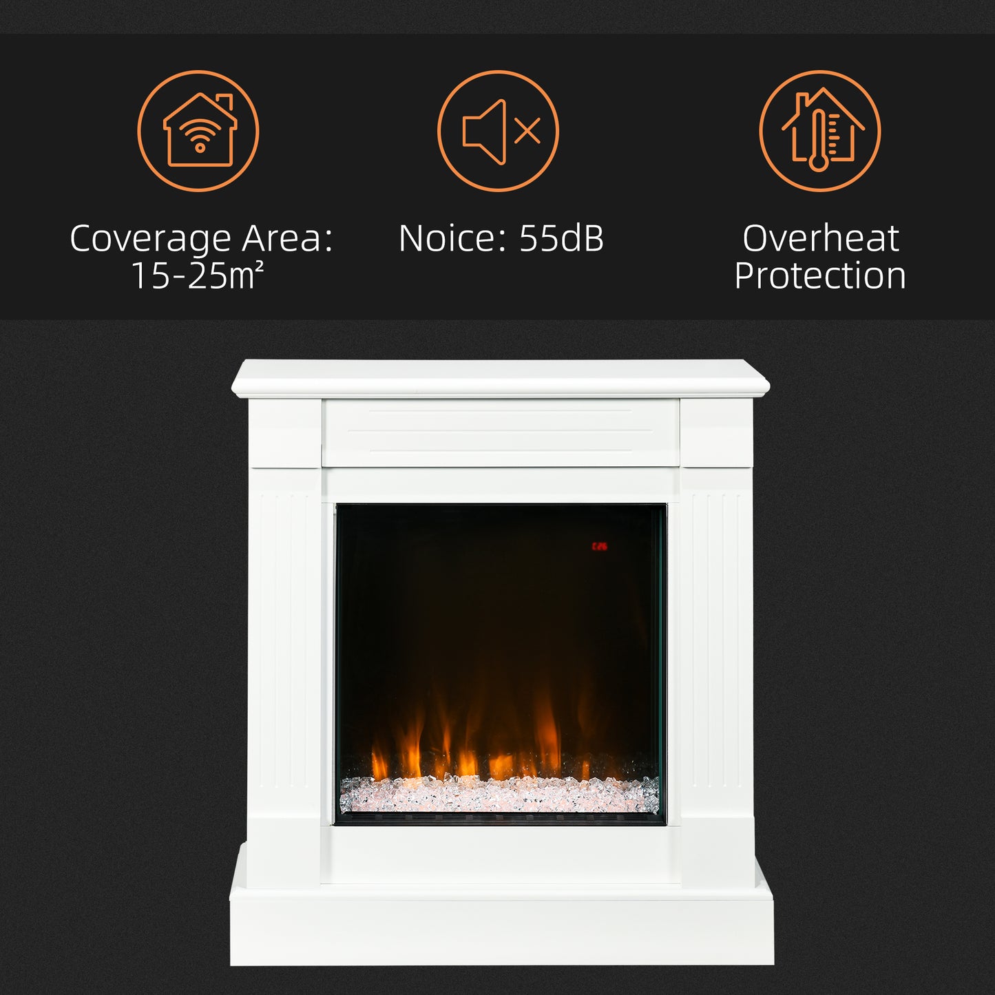 1000W/2000W Electric Fireplace w/ Surround, 92cm Freestanding Electric Fire w/ Remote Control, Overheat Protection, Timer, Eco Mode, White