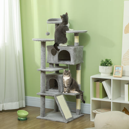 138cm Cat Tree with Scratching Posts and Pad, Bed, Condos, Light Grey