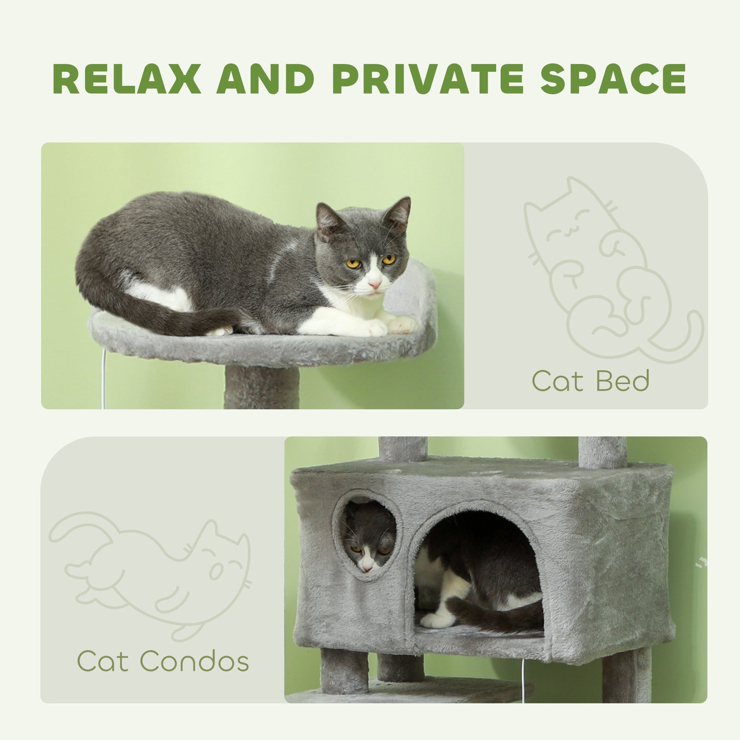 138cm Cat Tree with Scratching Posts and Pad, Bed, Condos, Light Grey