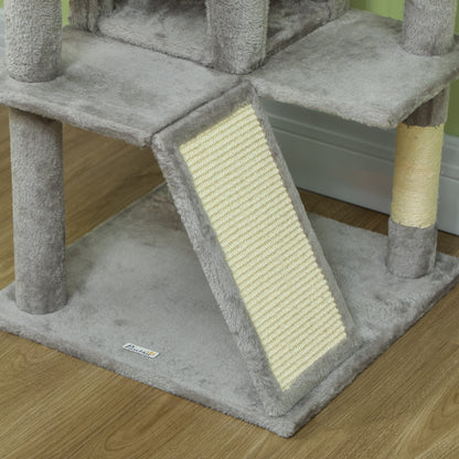 138cm Cat Tree with Scratching Posts and Pad, Bed, Condos, Light Grey
