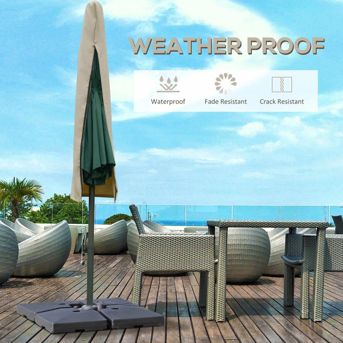 Garden Parasol Cover for 2-4m Outdoor Umbrella Protector w/ Rod, Zipper