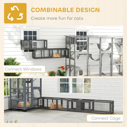 Cat Tunnel, 250cm Extra Long Wooden Cat Play Tunnel with Eight Doors