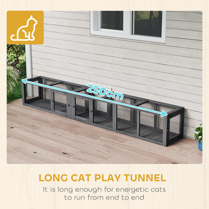 Cat Tunnel, 250cm Extra Long Wooden Cat Play Tunnel with Eight Doors