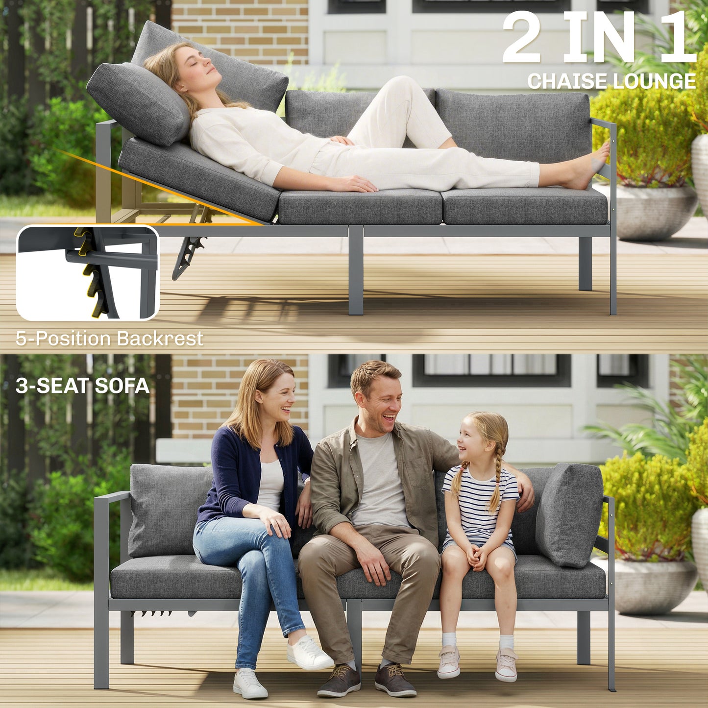 Patio Furniture Set Adjustable Backrest L-Shaped Dark Grey