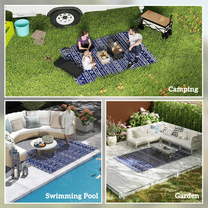 1.8 x 2.7m Reversible Outdoor RV Rug, Geometric, Blue and White