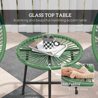 Rattan Bistro Set with Acapulco Chairs and Glass Table, Green