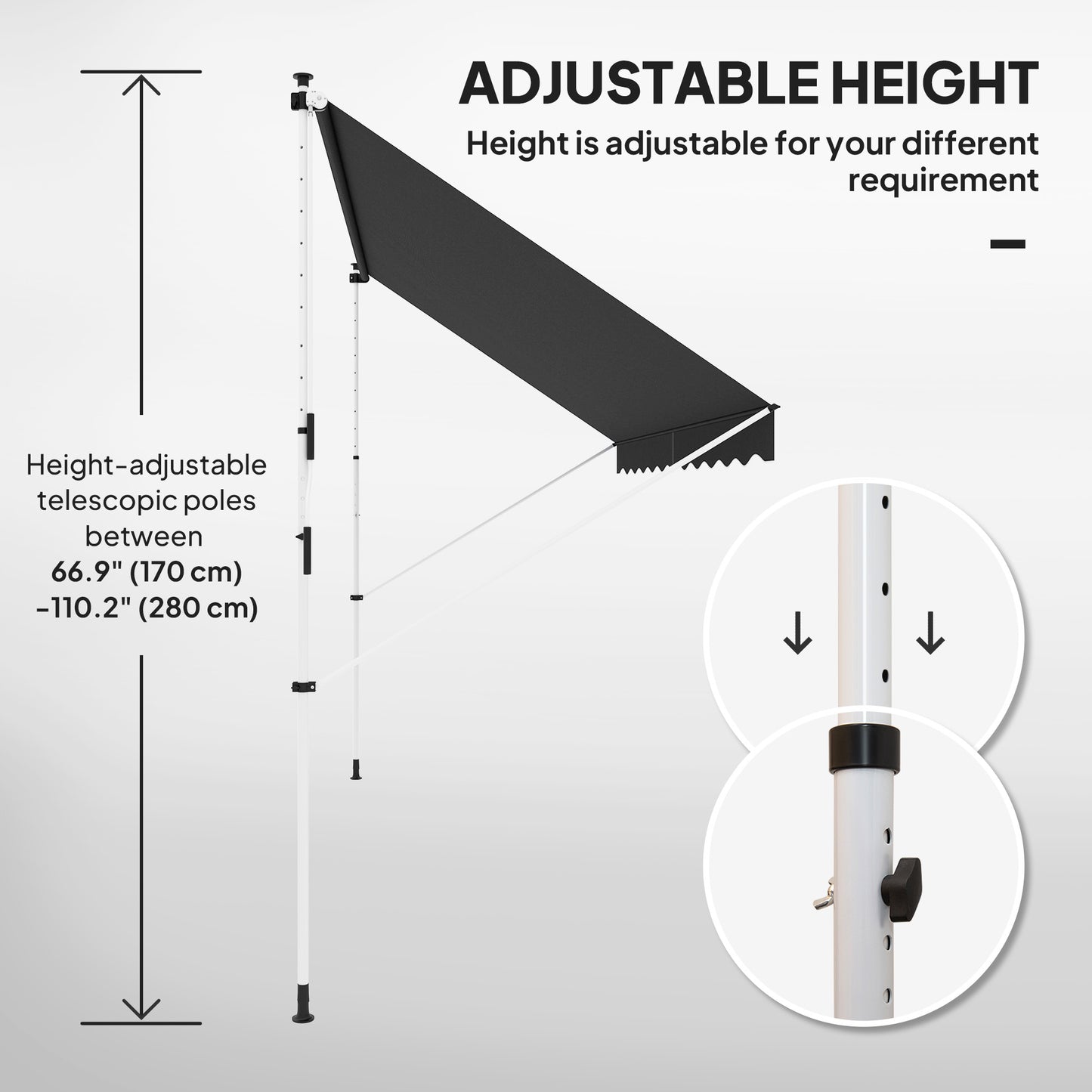3 x 1.5 m Retractable patio  Awning Floor-to-ceiling shade, Black