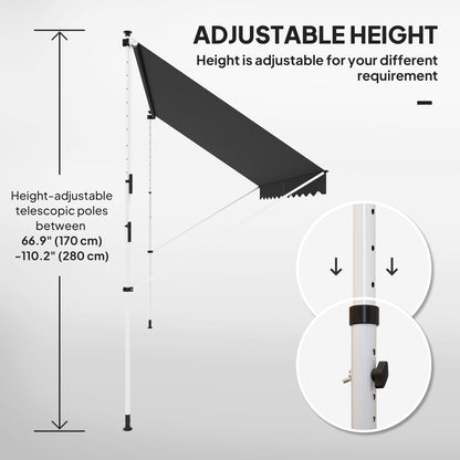3 x 1.5 m Retractable patio  Awning Floor-to-ceiling shade, Black