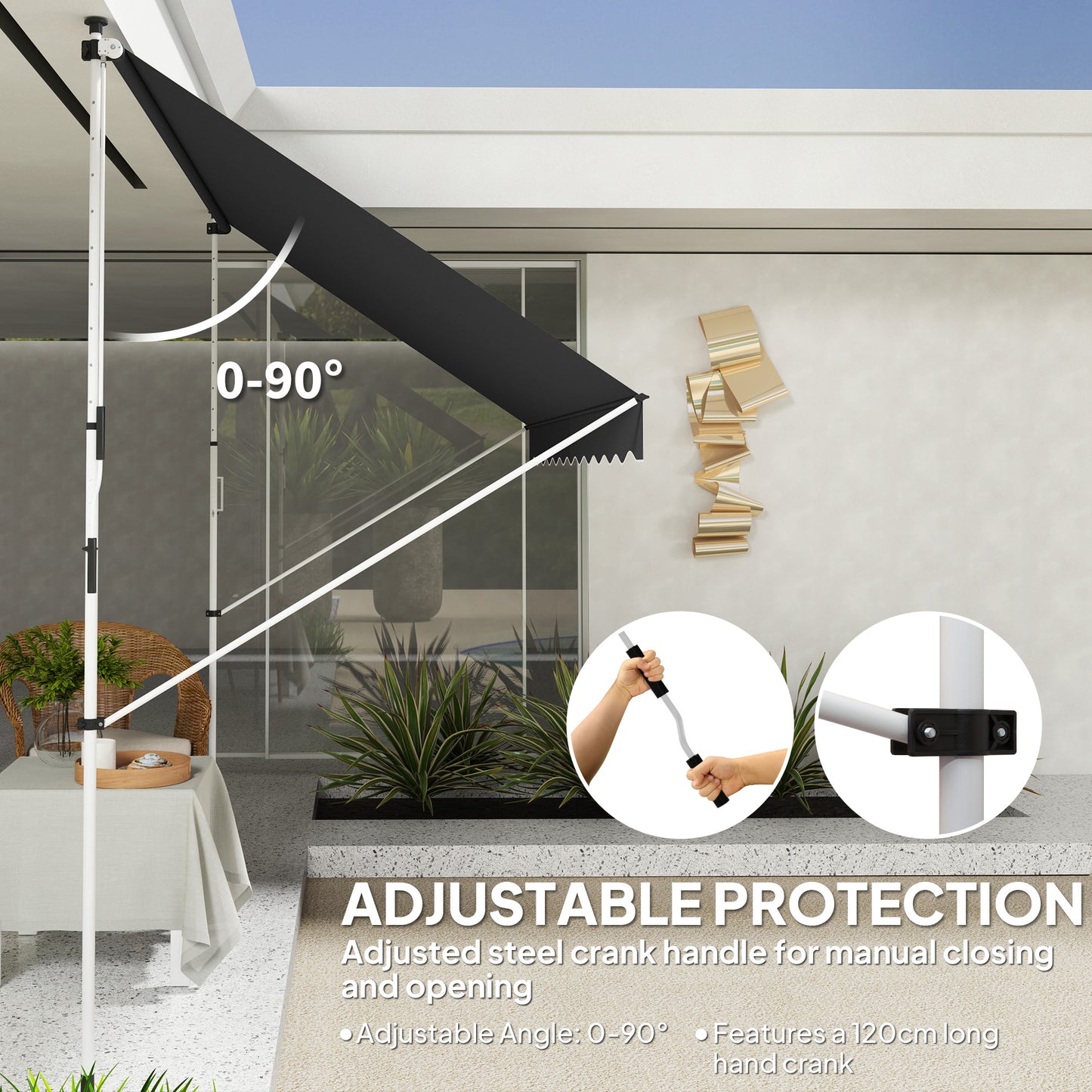 3 x 1.5 m Retractable patio  Awning Floor-to-ceiling shade, Black