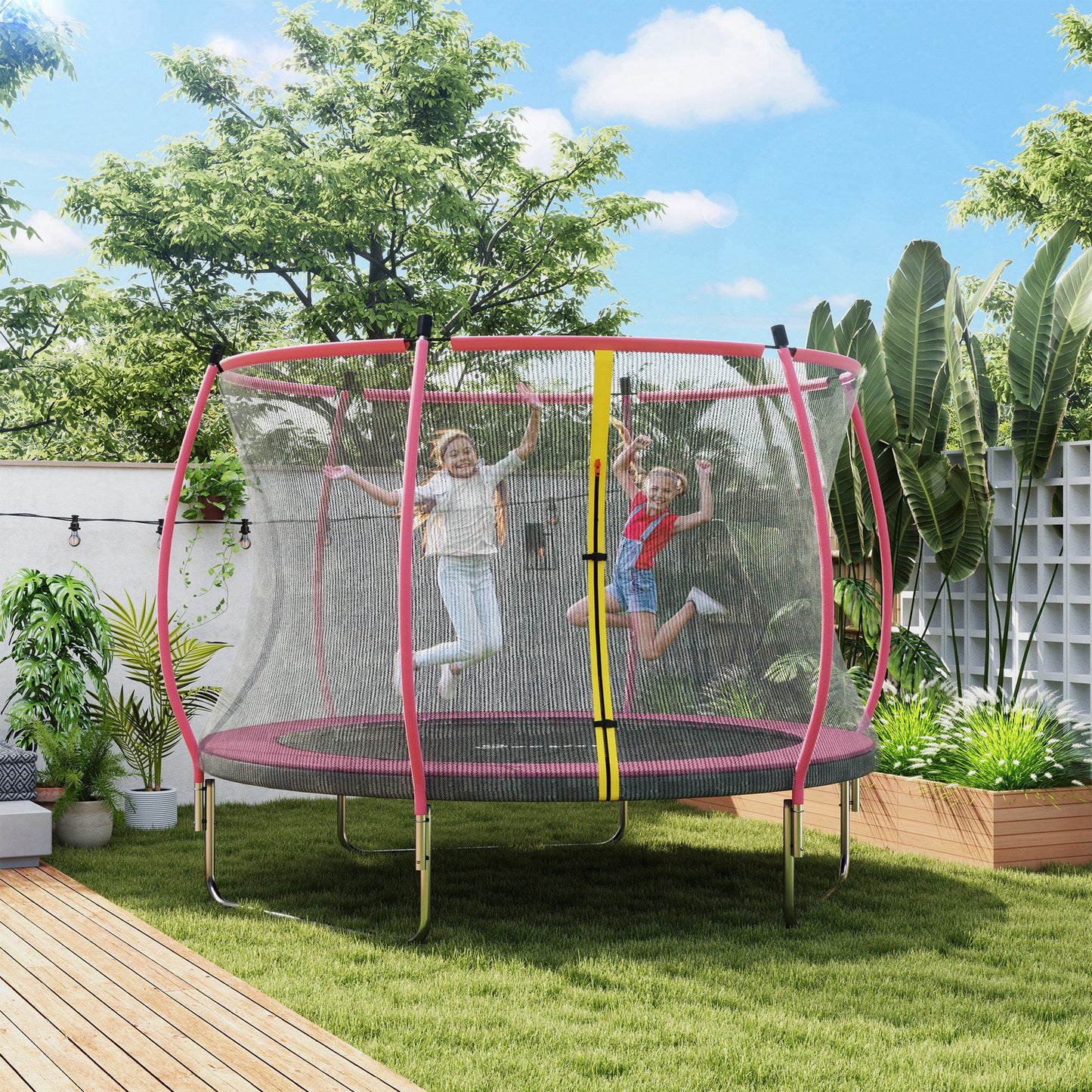 10ft Trampoline with Enclosure Net and Spring Cover, Pink