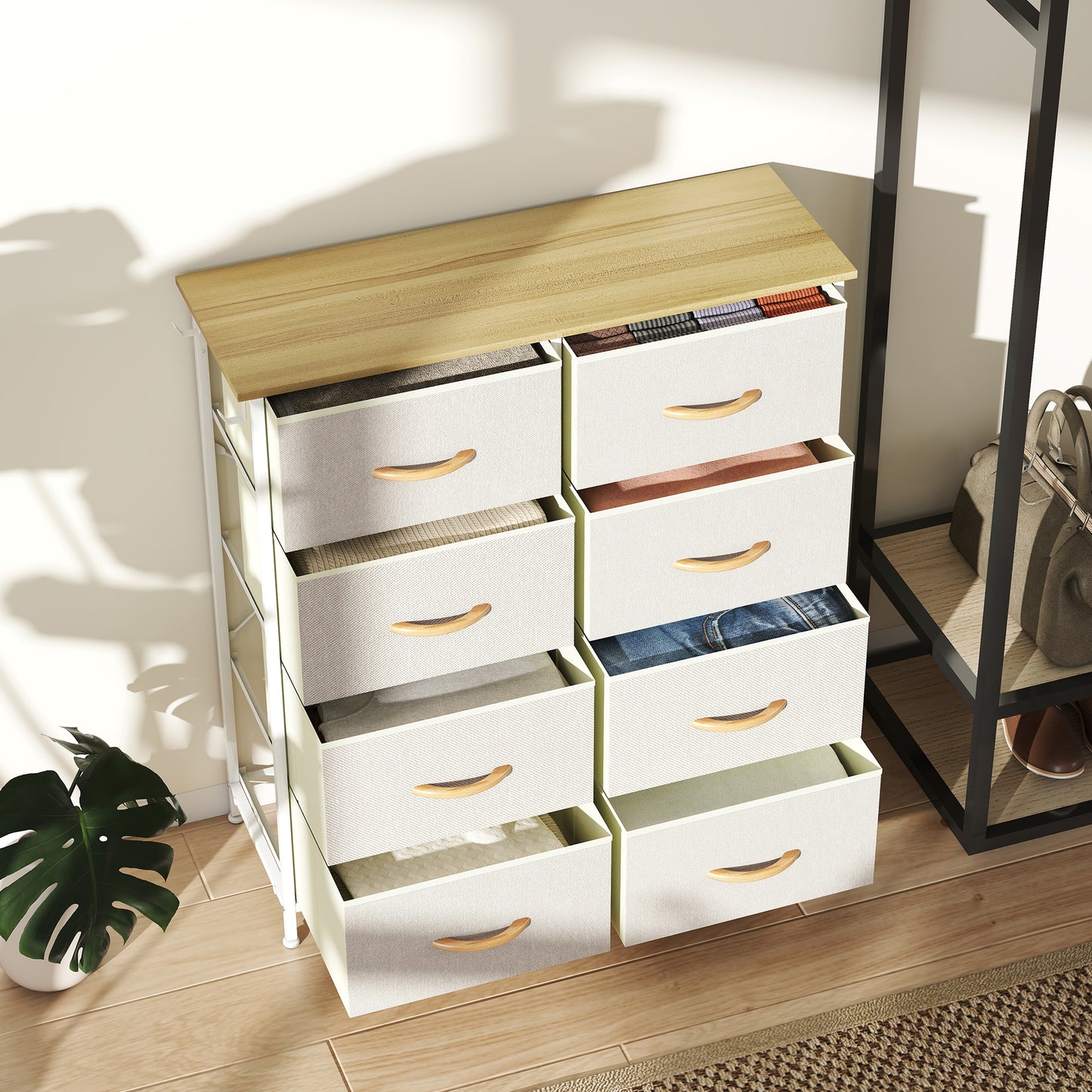 Fabric Chest of Drawers, 8 Drawer Dresser for Bedroom, Beige