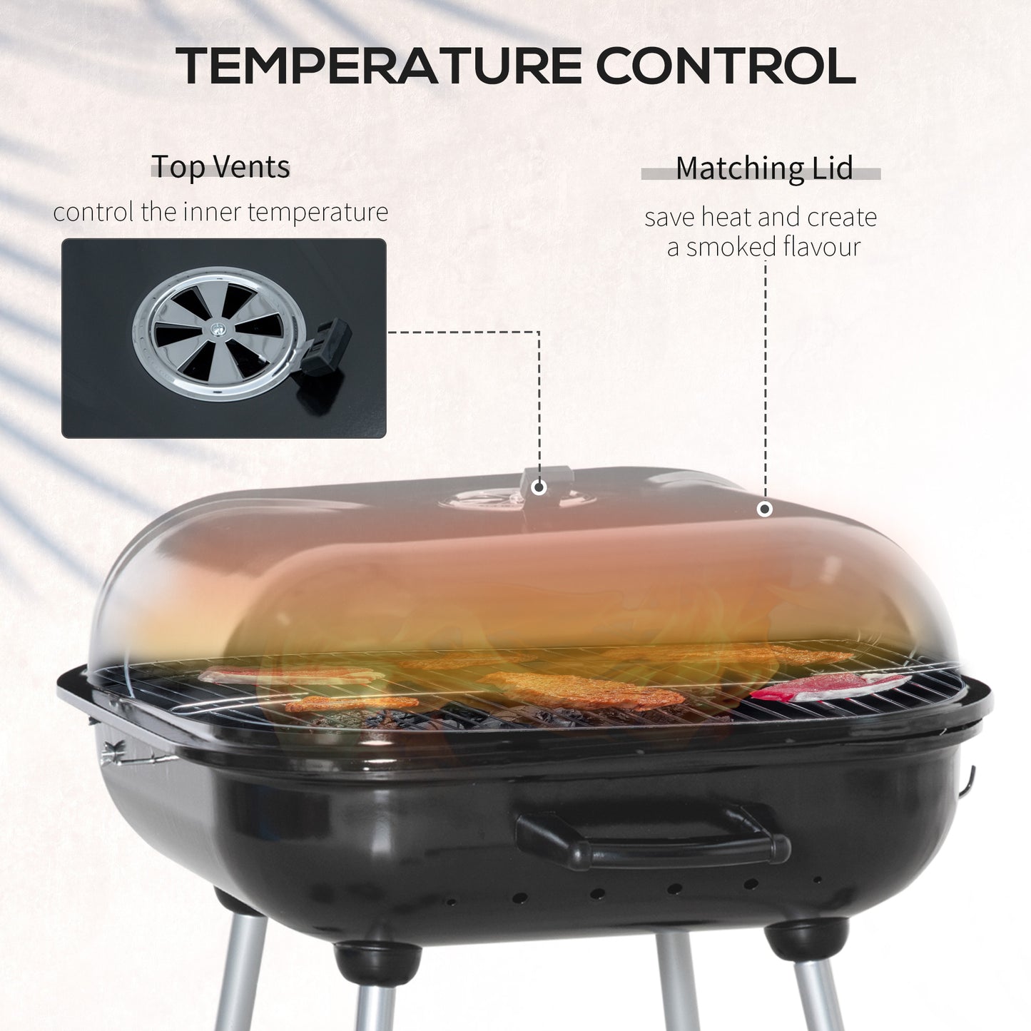 BBQ Charcoal Smoker Grill Trolley with 2 Wheels and Grilling Utensils