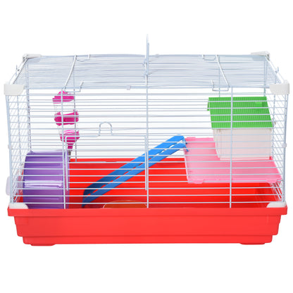 Portable 2 Storey Hamster Cage Small Pet Animal Cage Double Layers w/ Exercise Wheel Water Bottle Dishes