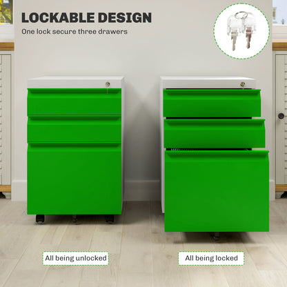 3 Drawer File Cabinet, Lockable Metal Filling Cabinet, Green
