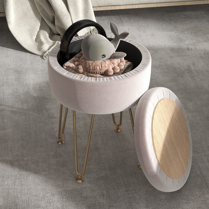 5L Velvet Footstool with Removable Lid for Bedroom, Light Pink