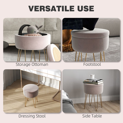 5L Velvet Footstool with Removable Lid for Bedroom, Light Pink