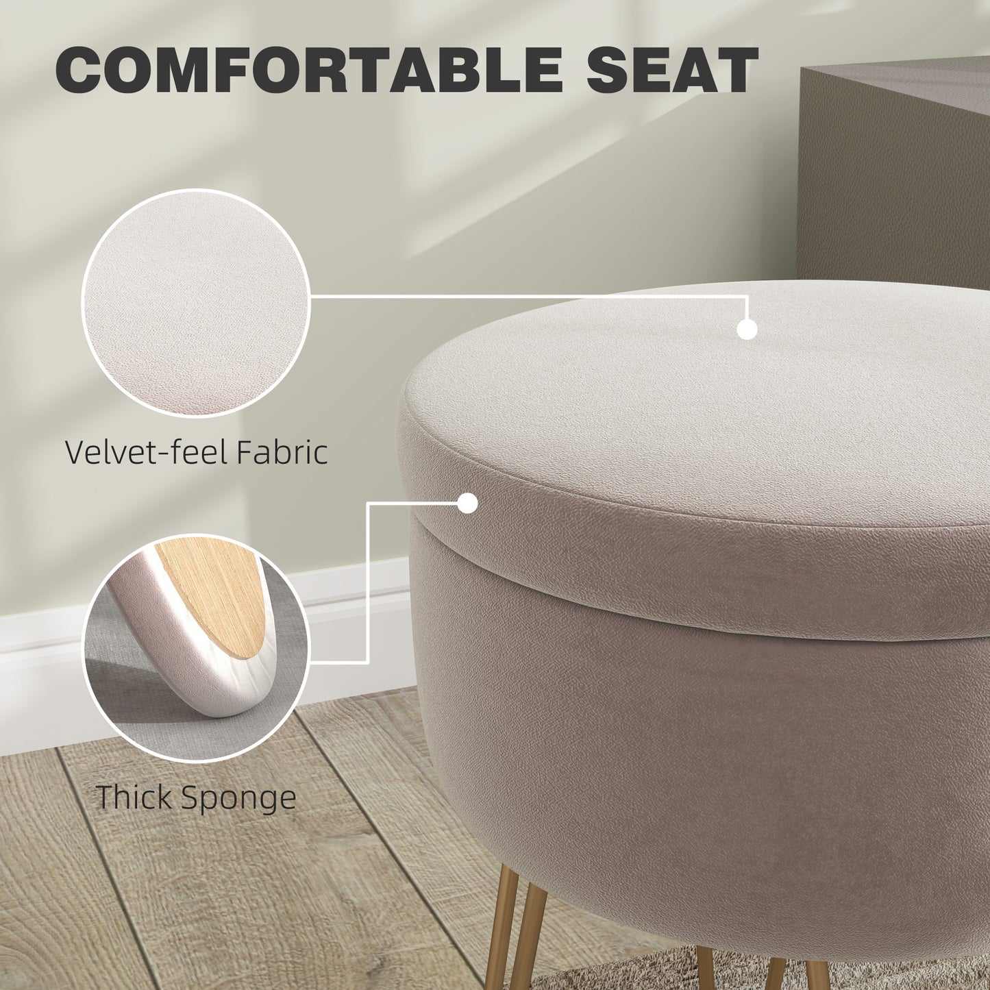 5L Velvet Footstool with Removable Lid for Bedroom, Light Pink