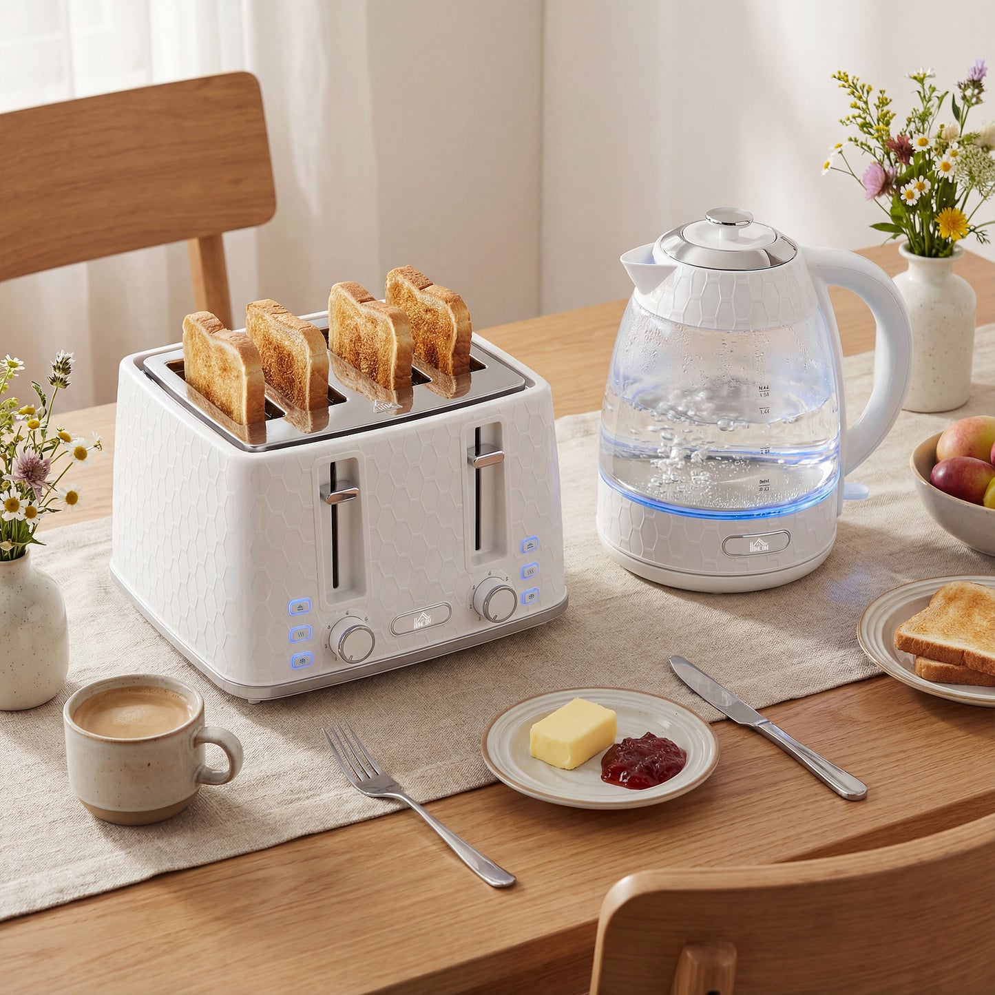 Kettle and Toaster Set with Strix Thermostat, Crumb Tray, Cream