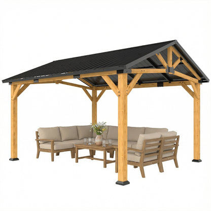 3.5 x 4 m Hardtop Gazebo with Galvanised Metal Roof, Black Grey
