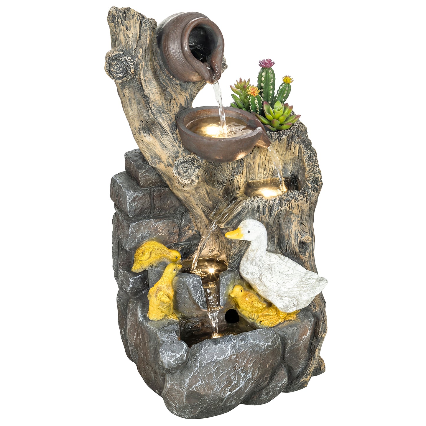 5-Tier Outdoor Waterfall Fountain, Water Feature with LED Lights