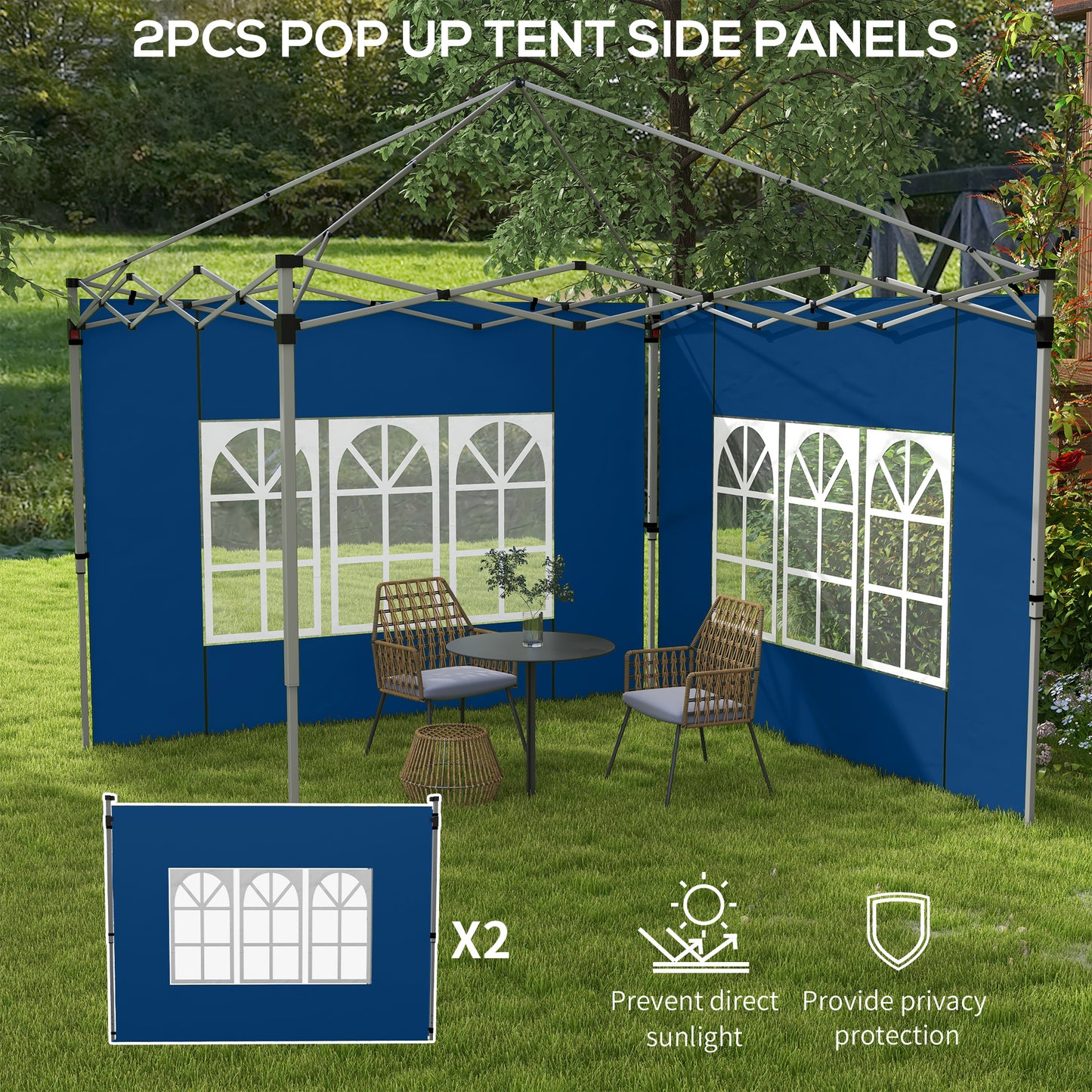 Gazebo Side Panels for 3x3(m) or 3x4m Pop Up Gazebo, 2 Pack, Blue