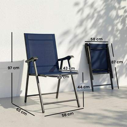 Folding Garden Chairs Set of 2 with High Back, Armrests, Navy Blue