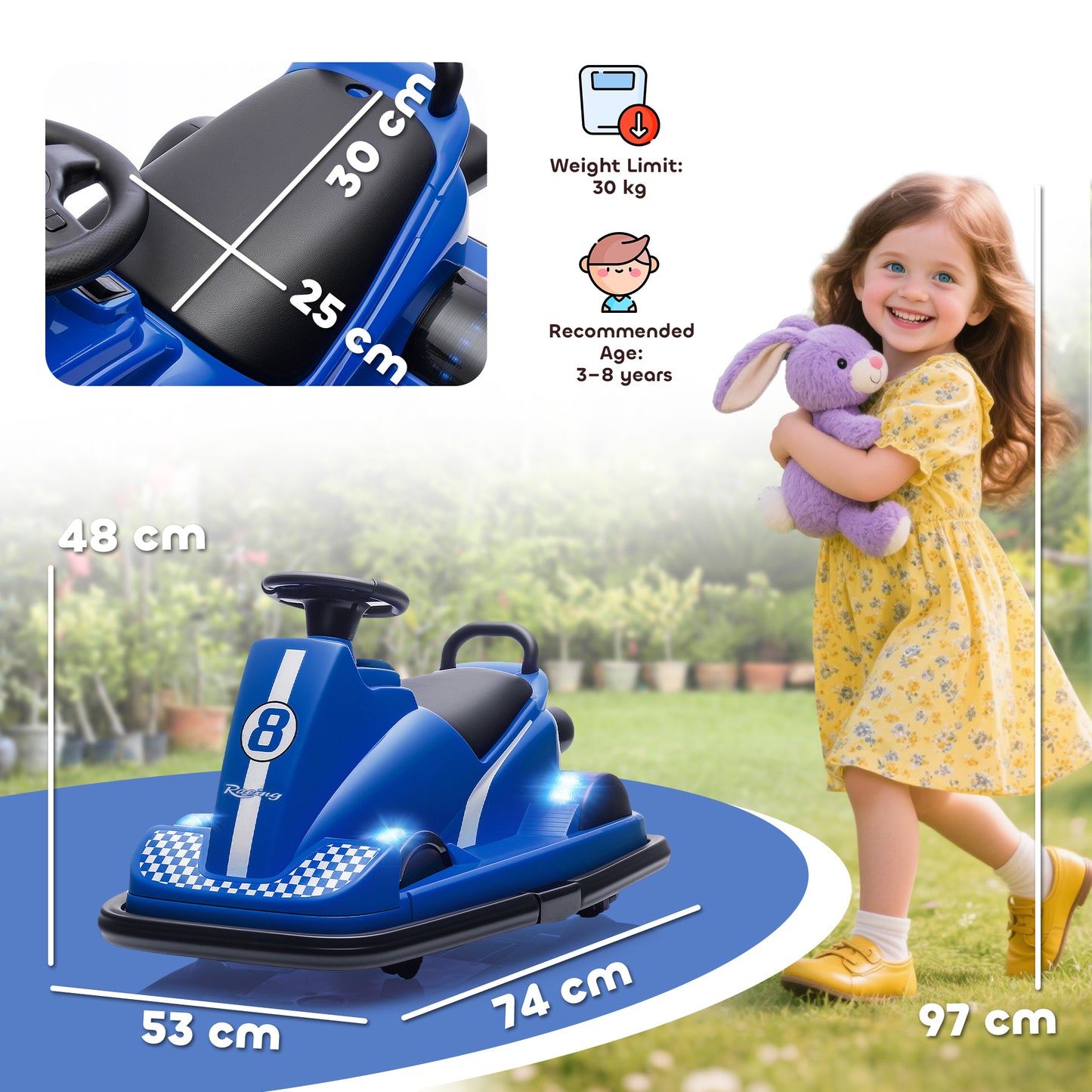 Electric Kids Bumper Car with 360 Degree Rotation Spin, Blue
