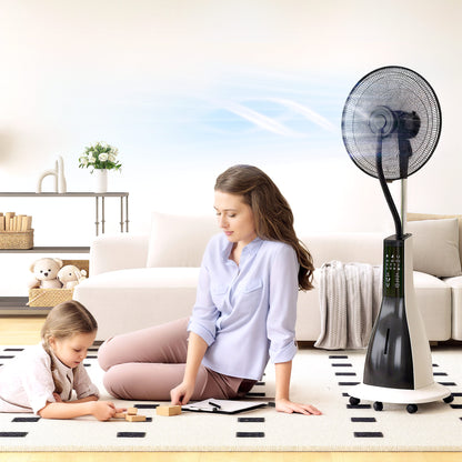 Spray Misting Fan, Pedestal Fan with Oscillation, Tilt, Wheels