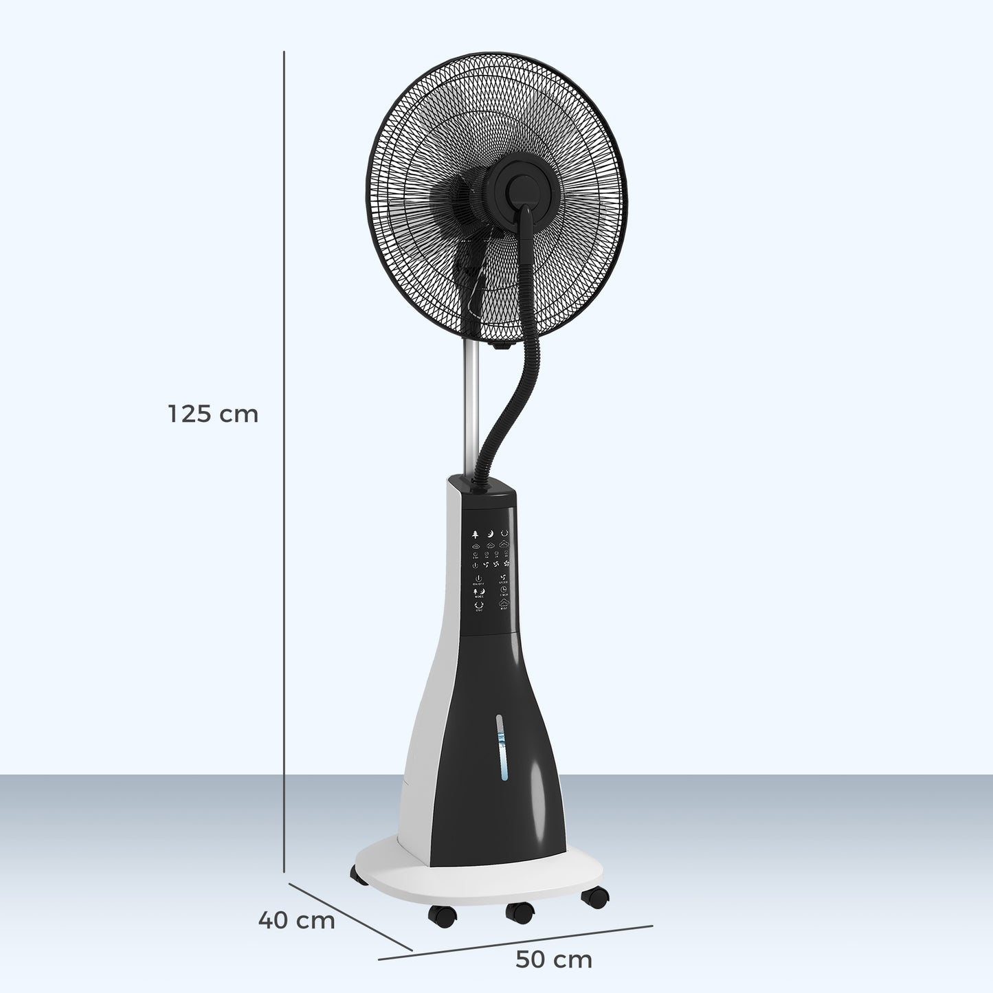 Spray Misting Fan, Pedestal Fan with Oscillation, Tilt, Wheels